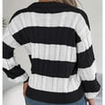 thumbnail image 5 of Lovskoo Sweaters for Women V Neck Lapel Collar Contrast Colors Knit Loose and Comfortable Long Sleeve Sweaters Black, 5 of 6