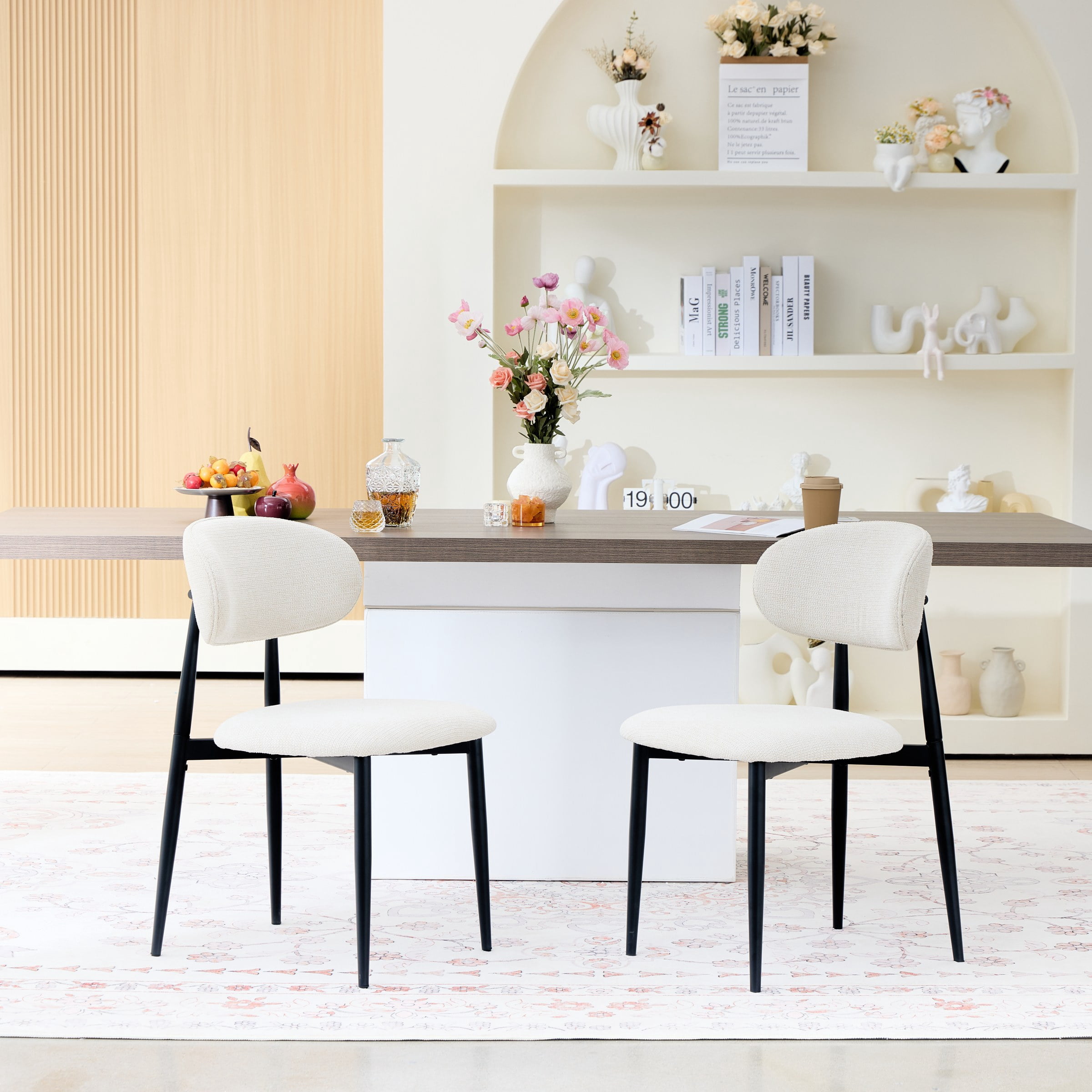 Fabric Dining Chairs, Upholstered Side Chairs with Black Metal Legs, 32.8" H x 19.6" W x 22" D, 19.3" Seat-High, Modern Kitchen Chairs for Dining Room, Living Room-Seat of 2