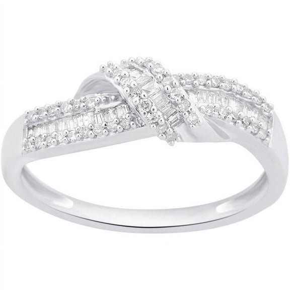 1/4 Carat T.W. Round and Baguette Diamond Sterling Silver Twisted Band