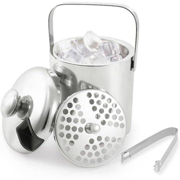 Ventas promocionales Cubo de hielo de acero inoxidable de doble pared con tapa y pinzas