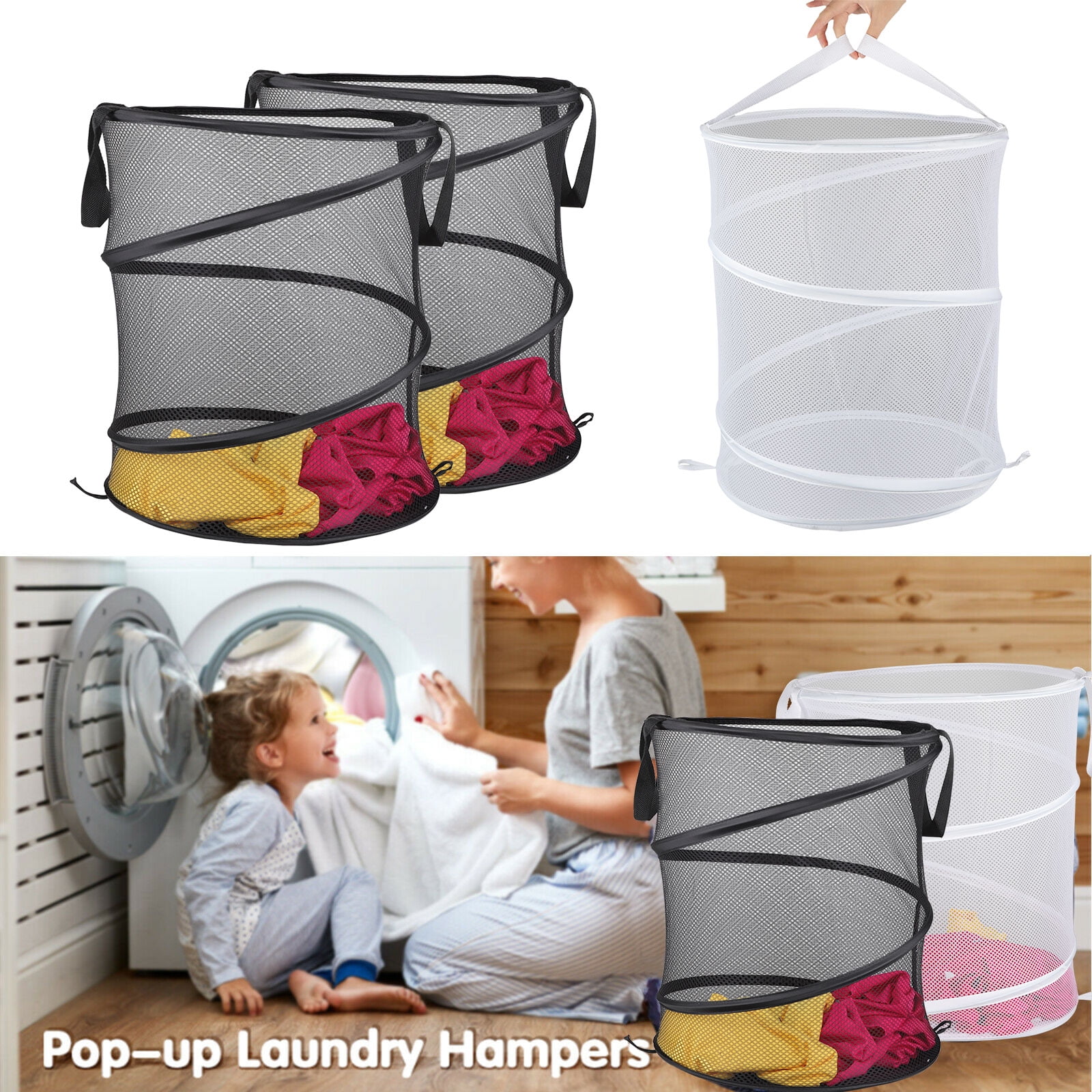 TSV PopUp Collapsible Mesh Laundry Hamper, Spiral Laundry Basket with Dual Reinforced Handles