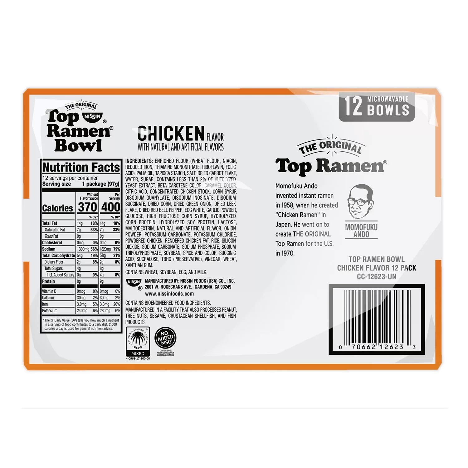Nissin Top Ramen Chicken Bowl 3.4 Ounce (Pack of 12)