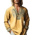 thumbnail image 2 of Zylanna Men's Long Sleeve T-Shirts, Homewear V-Neck Loose Solid Color Casual Tops for Men Yellow, 2 of 7