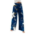 thumbnail image 6 of Plus Size Wide Leg Pants for Women Smocked High Waist Lounge Trousers with Pockets Floral Printed Linen Loose Ankle Length Pant, 6 of 6