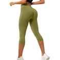 thumbnail image 3 of Women's 3D Texture Yoga Pants, Seamless High Waisted Capri Leggings for Butt Lifting and Tummy Control, Fitness and Casual Workout Pants-Army Green, 3 of 3