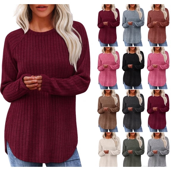 yillto Long Sleeve Shirts for Women Tunic Tops Loose Dressy Crew Neck Pullover Basic Lightweight Sweaters