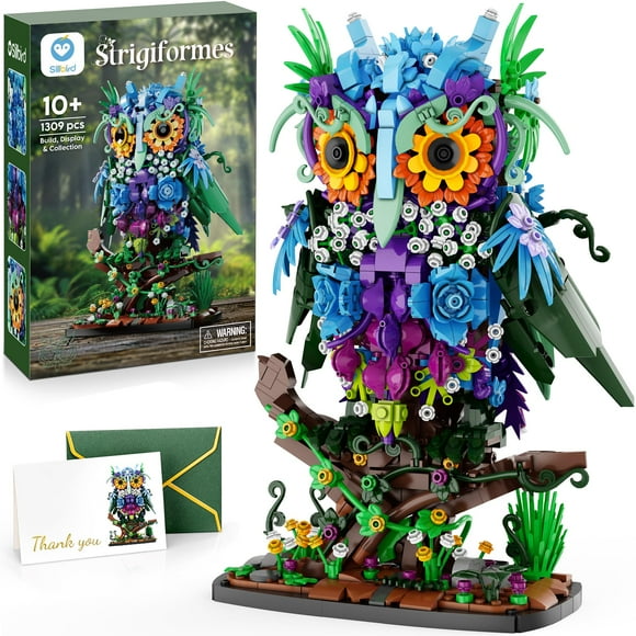 Sillbird Flower Owl Building Sets for Adults Valentines Creative Gift Ideas for Women Men Mom Her, Home Decor Display or Table Centerpieces - Buildab