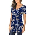 thumbnail image 2 of Gvmfive Women Summer Floral Print Short Sleeve Tunic Tops Button Down Loose Blouse T-shirt, 2 of 5