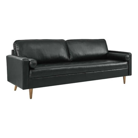 Pemberly Row 88" Modern Leather and Dense Foam Sofa in Black Finish