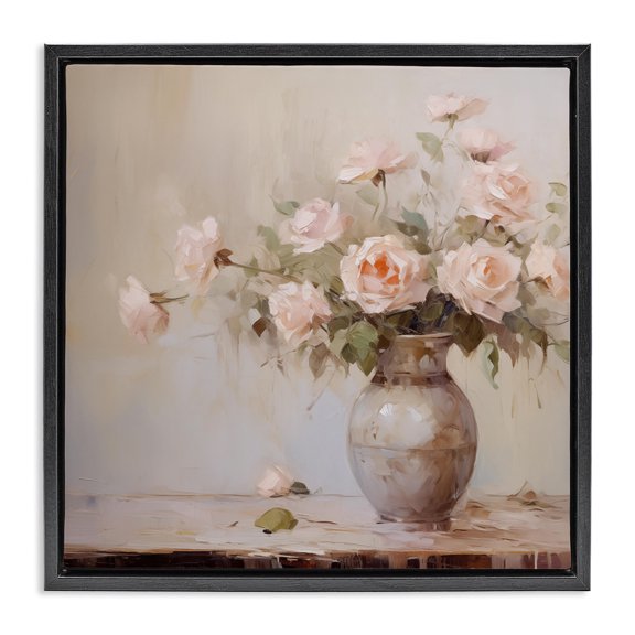 Stupell Industries Shabby Chic Romantic Rose Bouquet Black Floating Frame Canvas Art, 18 x 18, by Arlington Prints