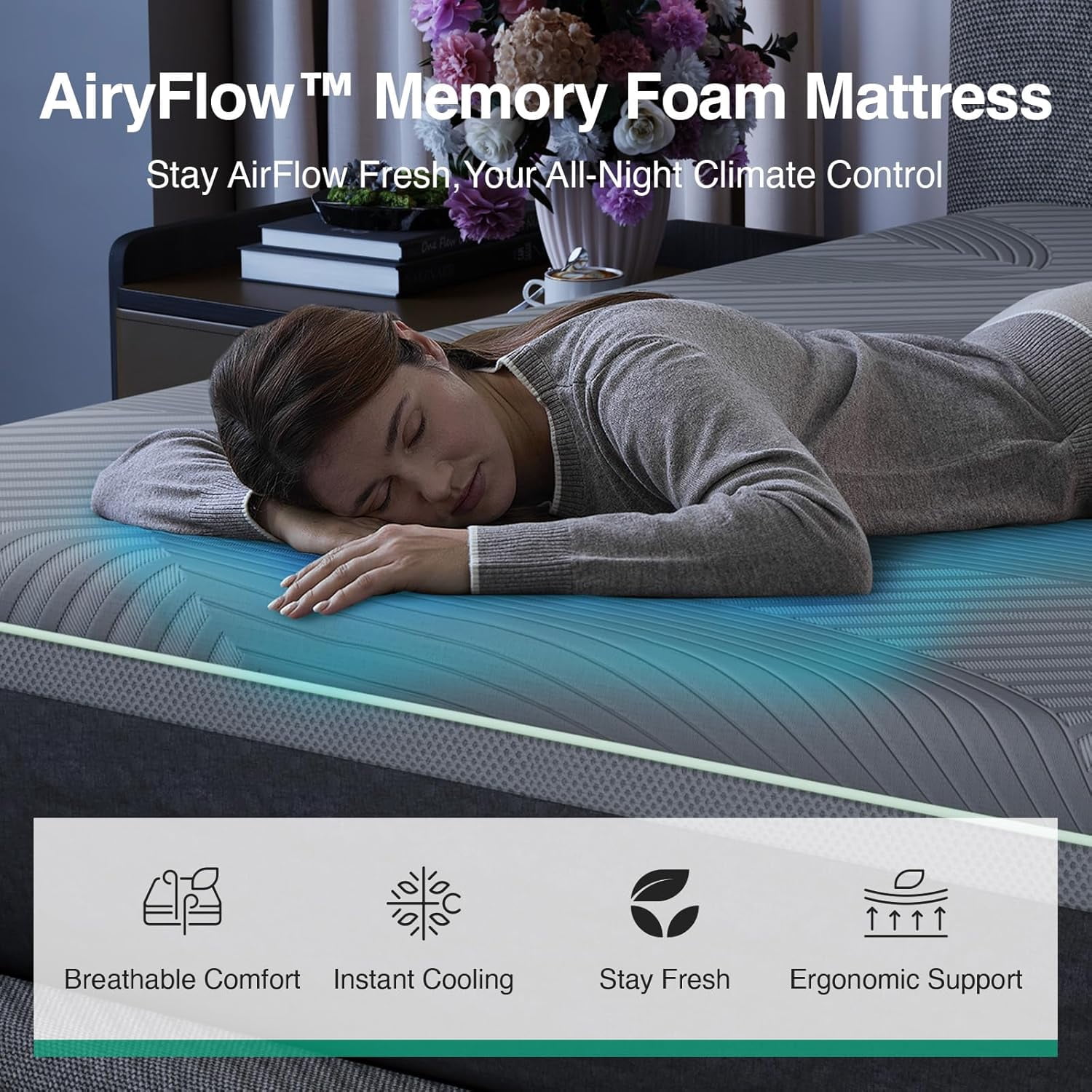 Novilla AiryFlow Gel Memory Foam King Size Mattress 14 inch Cooling Mattresses in a Box,Dynamic Support,Medium Firm,Dark Gray