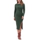 thumbnail image 1 of Vestido de mujer Inspire Chic de cuello redondo, manga larga, con fruncido lateral y abertura, color verde oscuro, talla M, 1 of 5