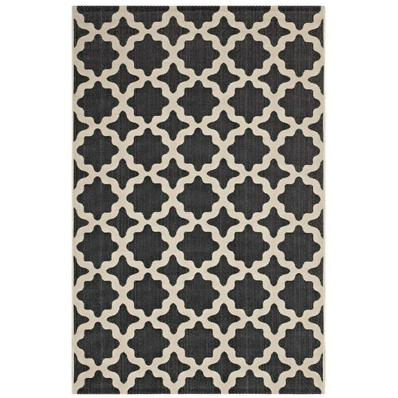 Modway Cerelia 108x143.5" Moroccan Trellis Fabric Area Rug in Black and Beige