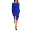 thumbnail image 2 of INSPIRE CHIC Boat Neck Dress for Women's Long Sleeves Ruched Wear to Work Midi Split Sheath Dress M Royal Blue, 2 of 5