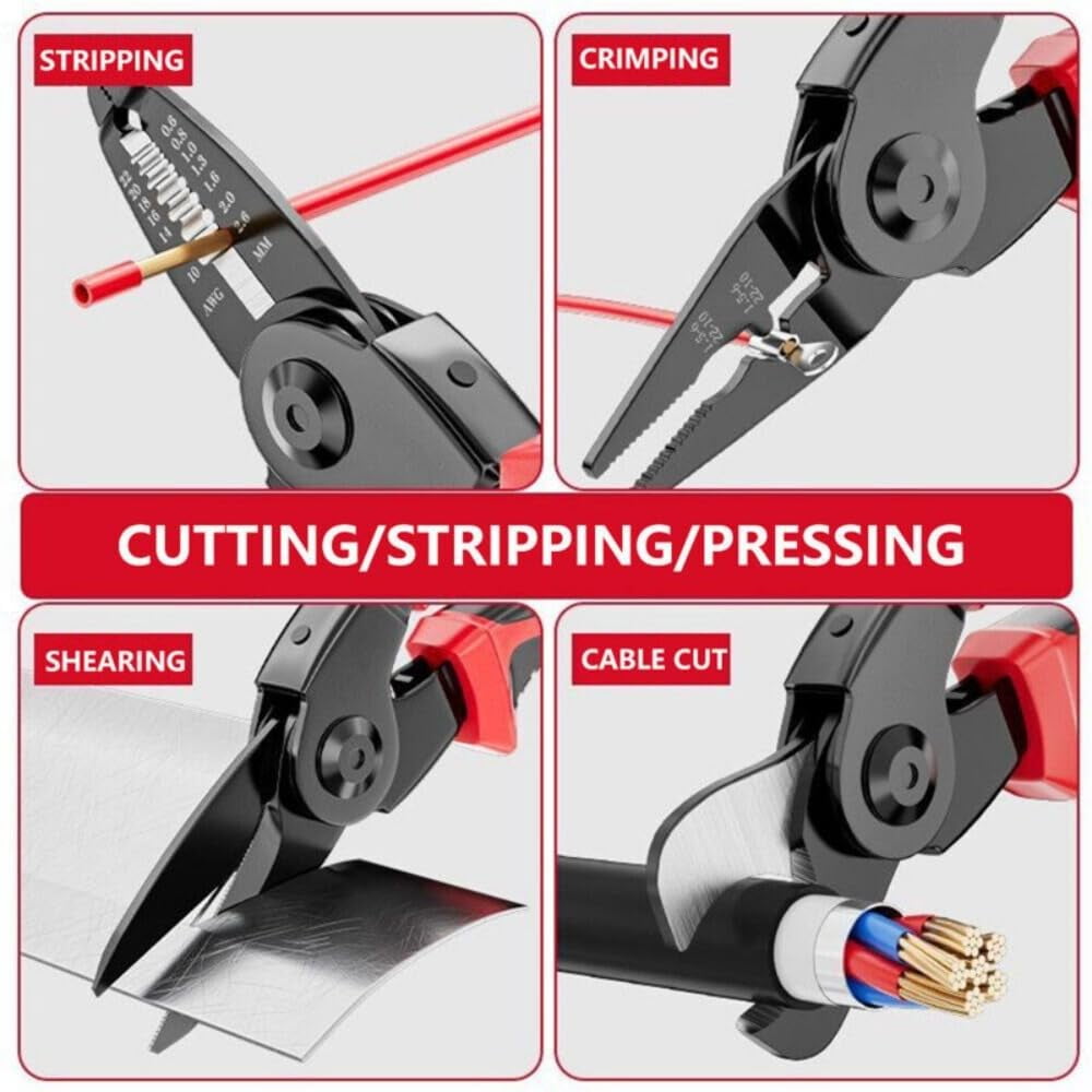 5 In 1 Plier Tool Set, Combination Interchangeable Pliers Kit With Cable Cutters, Wire Stripper, Scissor, Crimping Plier Multipurpose Combination 8 Inch Pliers Electrician Specific Tools