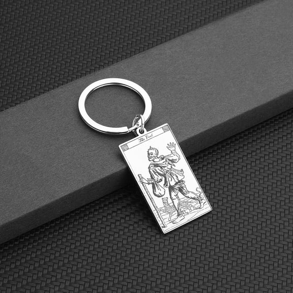 Vintage Key Chain Stainless Steel Tarot Cards Keychain Charms Fashion Bag Pendant Holiday Car Key Ring For Women Men Gift