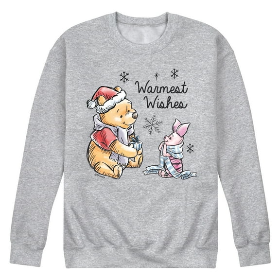 Disney Winnie The Pooh - Pooh & Piglet Warmest Wishes Christmas - Men's Crew Neck Fleece Pullover