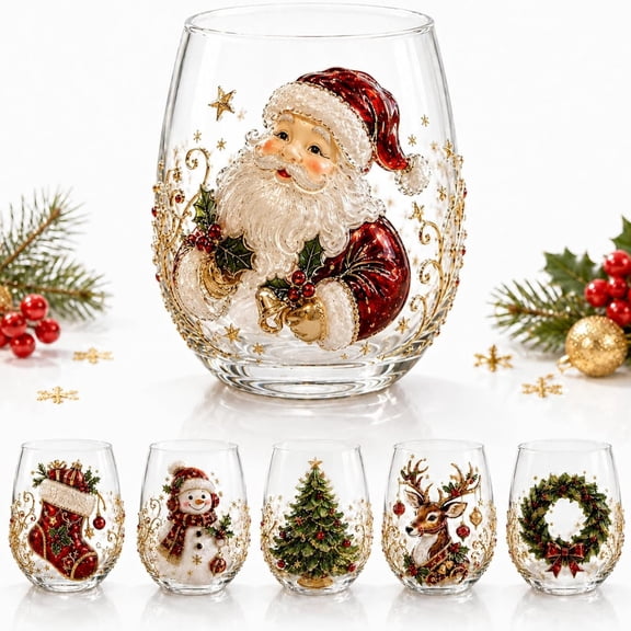 3D Printing and Stamping Christmas Glass Art Cup, Handmade Christmas Glass Cup for Drinks Coffee, Tea