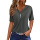 thumbnail image 1 of Camiseta para Mujer Camiseta Estampada Botón Manga Corta Diario Fin de Semana Moda Básica Cuello en V Top Regular Gris/M, 1 of 7