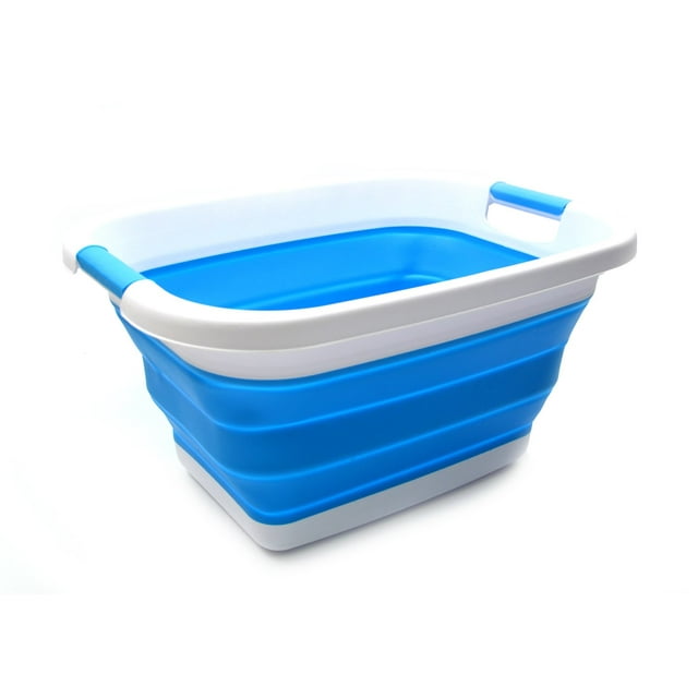 SAMMART 25L (6.6 gallon) Collapsible Laundry Basket/Tub - Foldable Storage Container/Organizer - Portable Washing Bin - Space Saving Hamper, Water capacity: 20L (5.28 gallon) (Sky Blue)