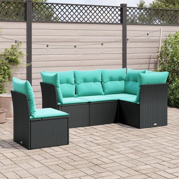vidaXL 5 Piece Patio Sofa Set with Cushions Black Poly Rattan