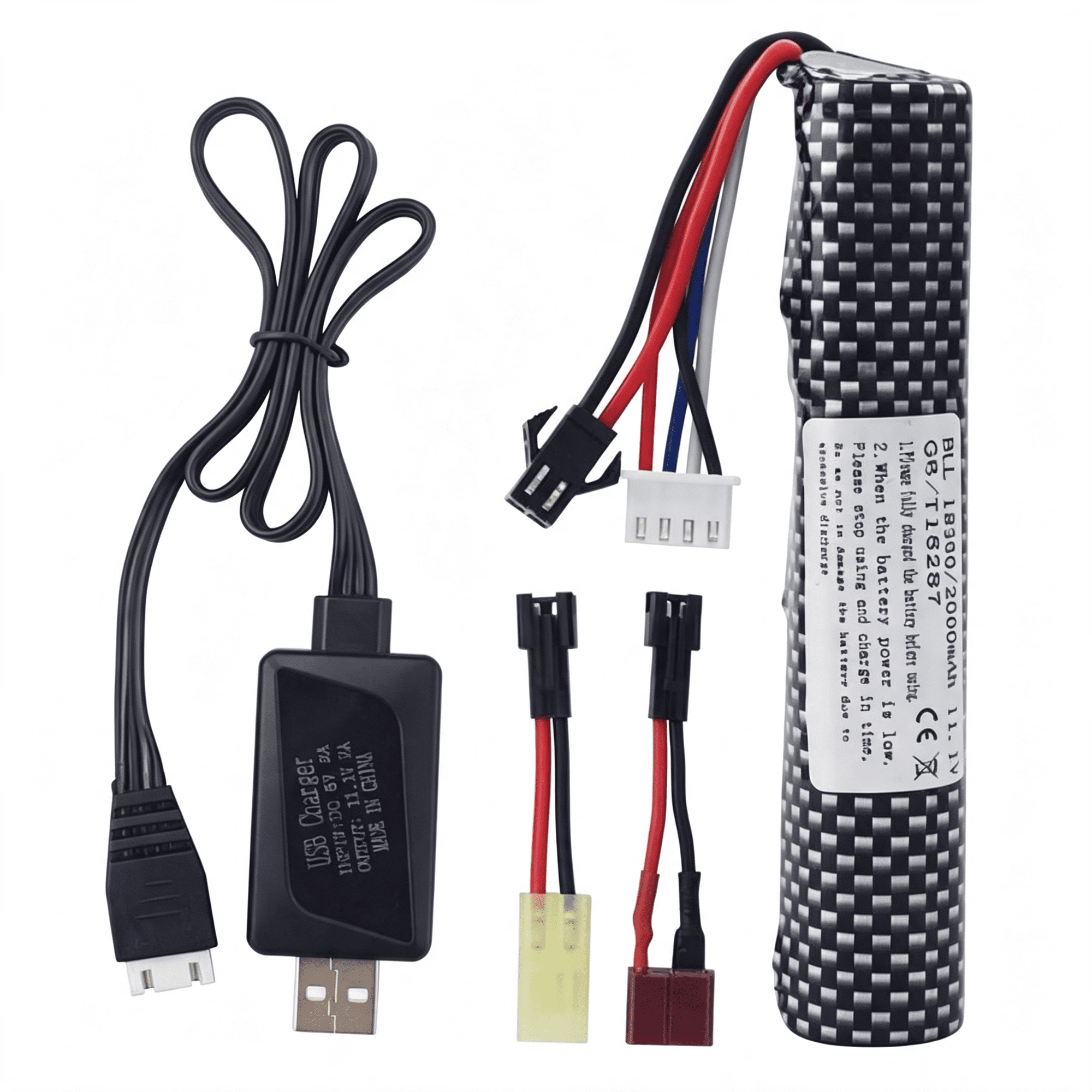 GJX 1Pcs 3S 11.1V 2000Mah Li Ion Battery with Sm-2P Plug Connector and Usb Charging Cable Suitable for Airsoft Gel Water Droplet Blaster Air Gun Gel Ball Shock Wave Replacement Battery