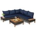 thumbnail image 4 of Gymax 4PCS Acacia Wood Patio Furniture Set Rattan Conversation Set w/ Navy Cushions, 4 of 5