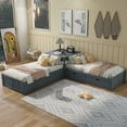 thumbnail image 3 of Euroco Pine Wood L-Shaped Twin Platform Bed with Trundle, 3 Beds in One for Bedroom, Trundle Bed with Drawers and Built-in Desk, Gray, 3 of 13