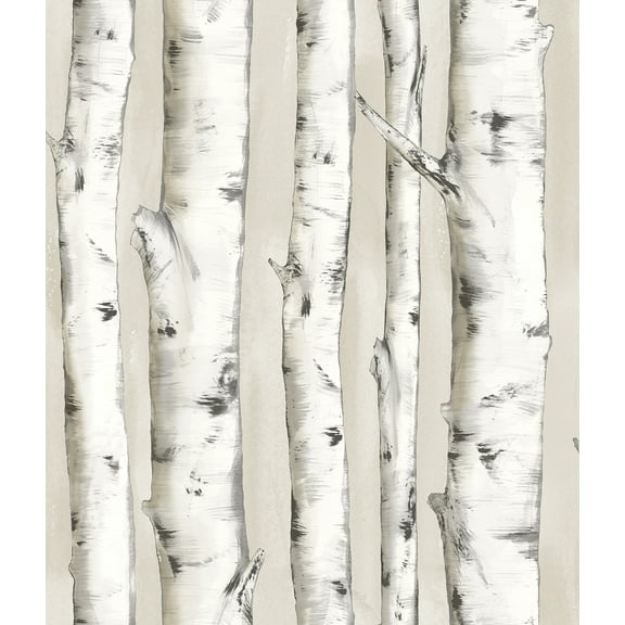 Chesapeake Pioneer Off White Birch Tree Prepasted Easy Walls Wallpaper, 20.5-in by 33-ft, 56.4 sq. ft.