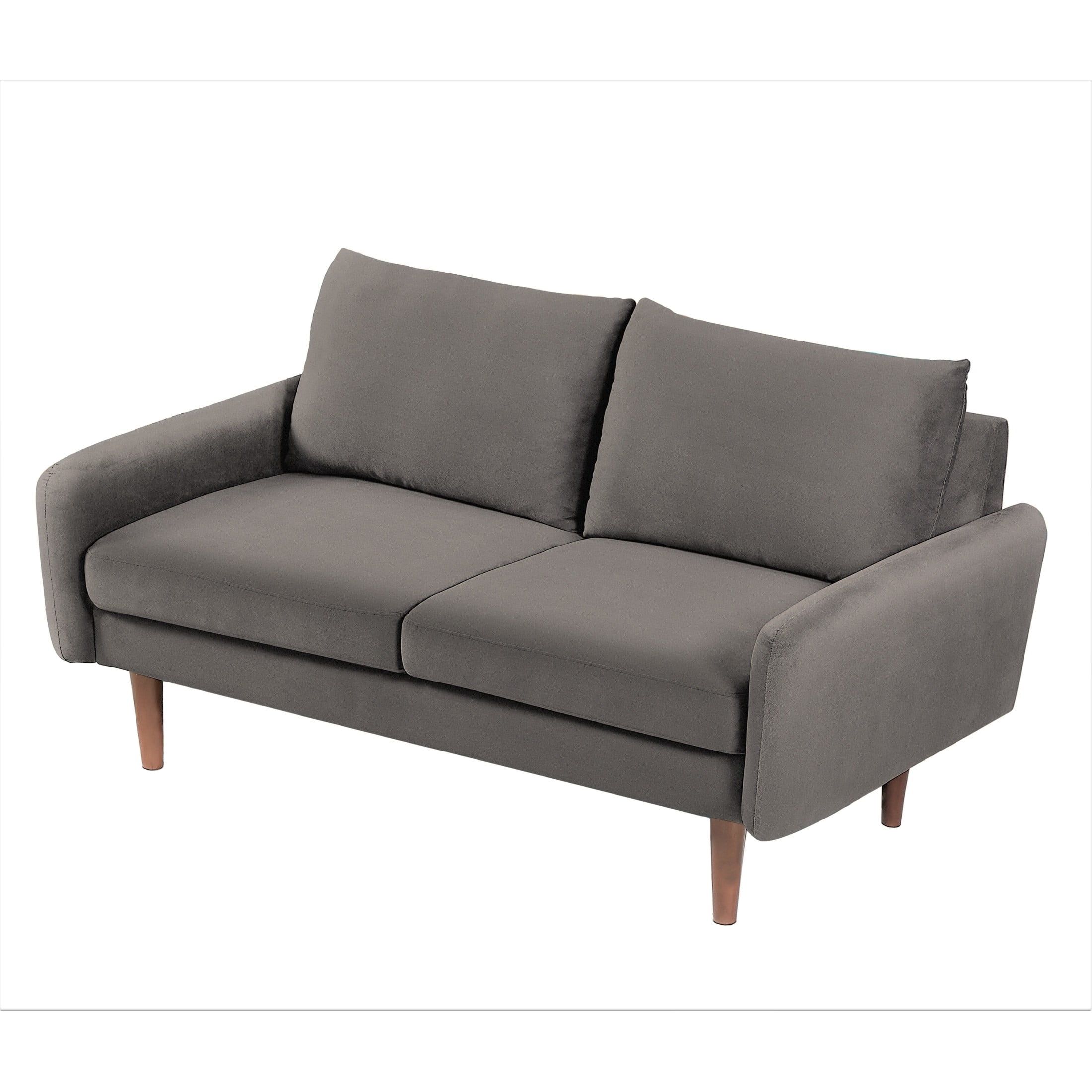 GDF Studio 58" European Modern Loveseat 2-Seater Sofa with Velvet Upholstery, Tapered Wood Legs, Gray