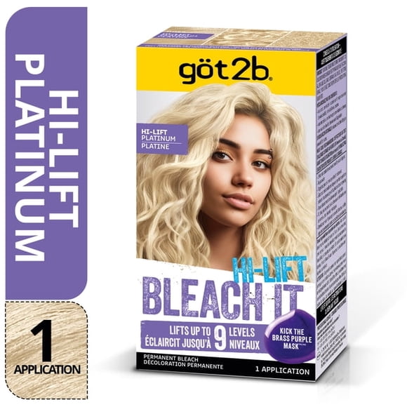 Got2b Hi-Lift Bleach Permanent Hair Color, Hi-Lift Platinum, Lifts up to 9 Levels, 1 Application, Suitable for Darker Hair Shades