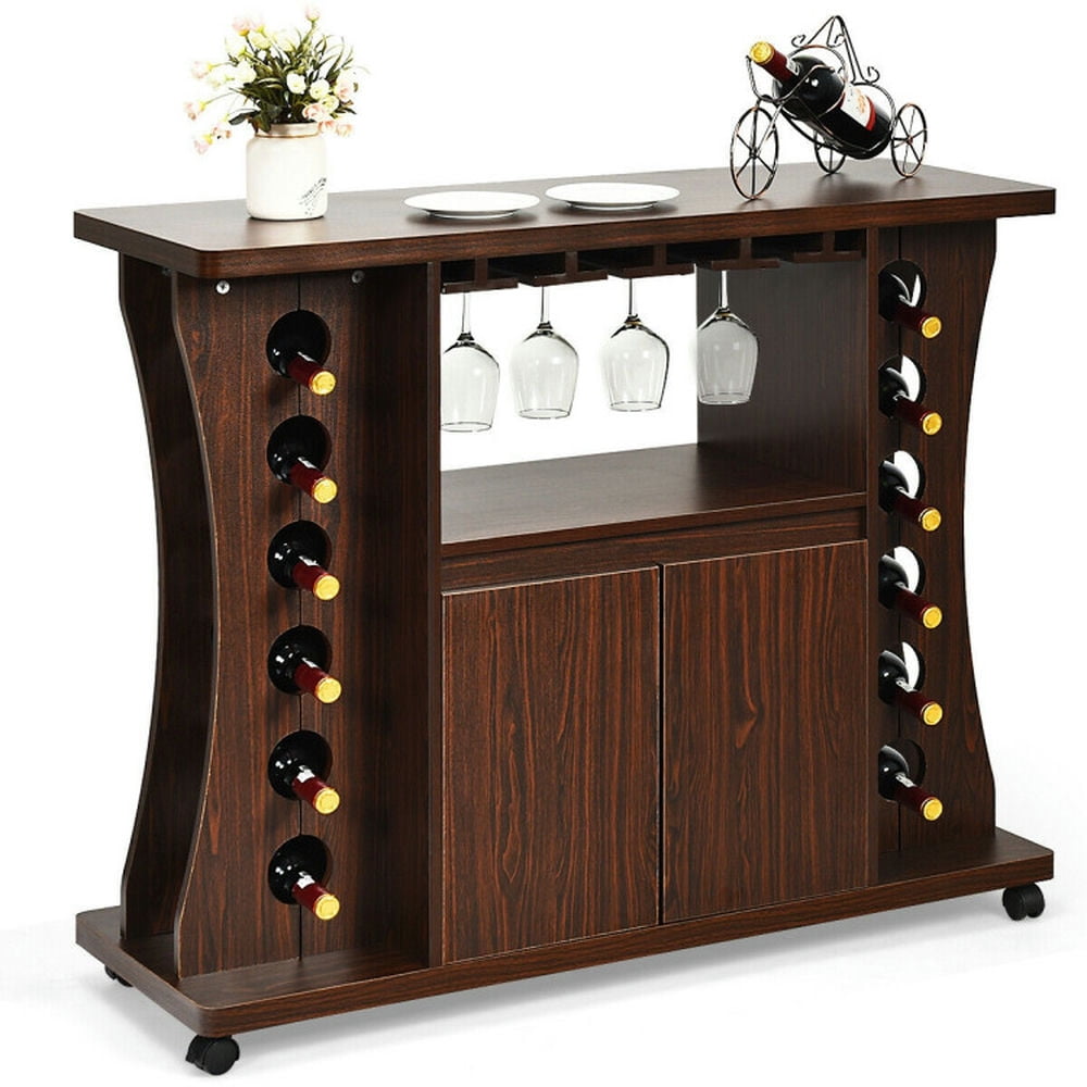 Finihen Rolling Storage Cabinet Cart, Kitchen Island Cart, Rolling Buffet Sideboard Wooden Bar Storage Cabinet, for Kitchen, Dining Room, Walnut Finihen Rolling Storage Cabinet Cart, Kitchen Island Cart, Rolling Buffet Sideboard Wooden Bar Storage Cabinet, for Kitchen, Dining Room, Walnut