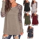 thumbnail image 4 of Camiseta de manga larga para mujer, moda informal, estampado, bloque de color, cuello redondo, para la vida diaria y el trabajo, 4 of 6