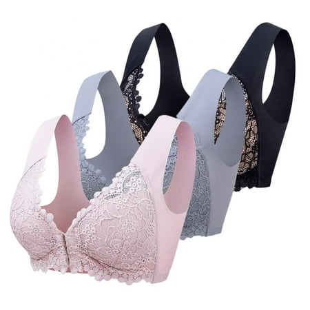 

3 Pack Bra Front Closure for Womens Cami Lace Woman Posture Corrector Bras Comfort Wireless Full Coverage Bras