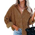 thumbnail image 1 of Camisa de pana con botones, chaqueta de pana con solapa de manga larga, blusas informales holgadas de gran tamaño, chaqueta para primavera y otoño, color caqui M, 1 of 6