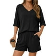 thumbnail image 3 of PRETTYGARDEN Womens 2 Piece Sets Oversized Vneck Half Sleeve Tops Shorts Lounge Set Casual Summer Travel Beach Outfits, 3 of 9