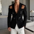 thumbnail image 2 of LNWUY Women's Trendy Buckle Belt Blazer Coat Long Sleeve Lapel Collar Low Cut Padded Shoulder Front Open Cardigan Jacket Black XL, 2 of 9