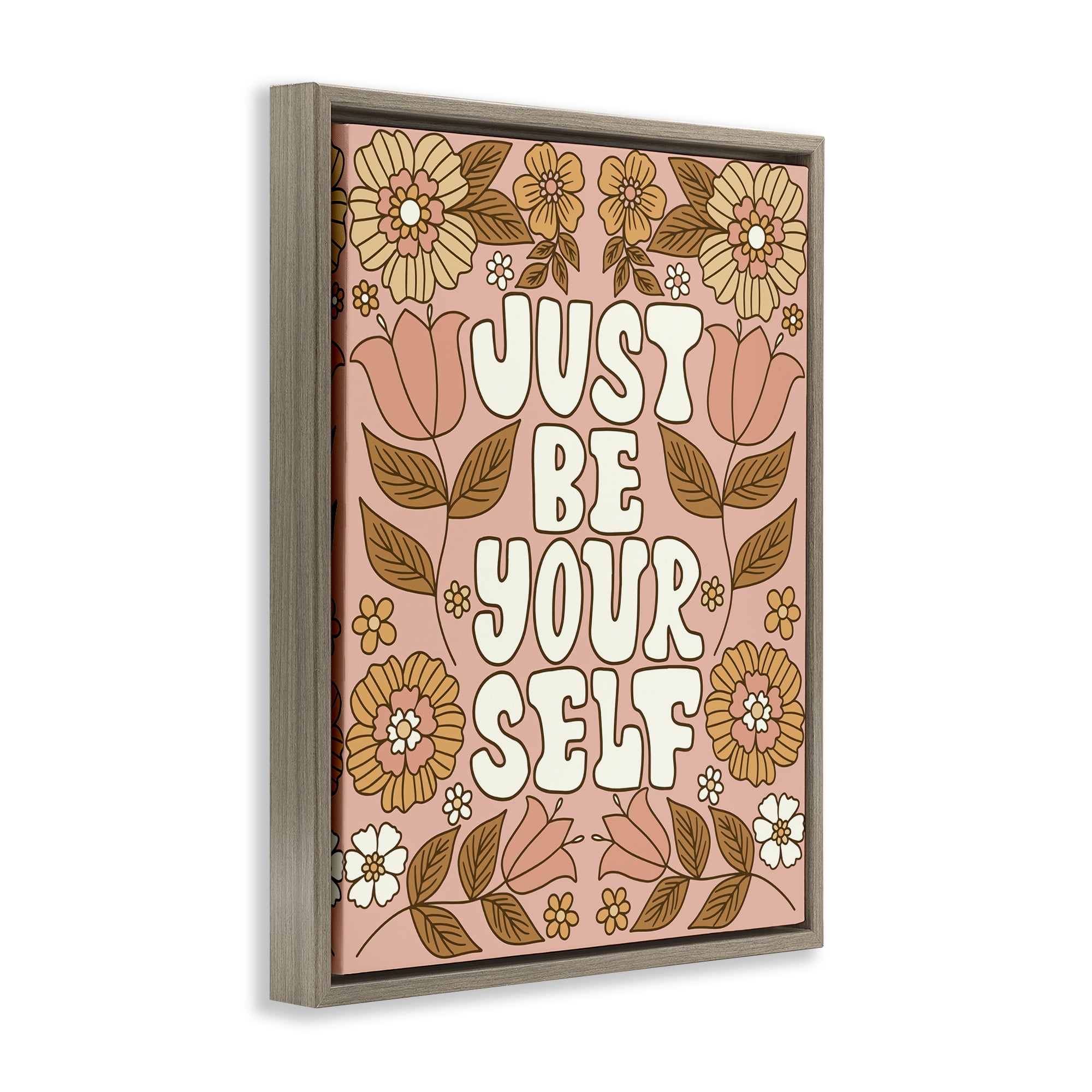 Stupell Industries Groovy Be Yourself Plants & Flowers Painting Brown Floater Framed Canvas Art Print Wall Art, 17 x 21