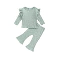 thumbnail image 1 of Gupgi 2Pcs Baby Girl Fall Outfits Ruffle Infant Long Sleeve Sport Print Tops + Flare Pants Set Toddler Clothes, 1 of 9