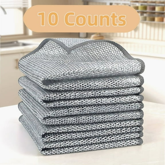 10 Counts Non-Scratch Wire Dishcloths for Kitchen Cleaning, Multipurpose Dishwashing Rags for Wet and Dry Use Easy Rinsing, Reusable， Wire Cleaning Cloth Wire Dish Towels for Kitchen, Sinks, Pots