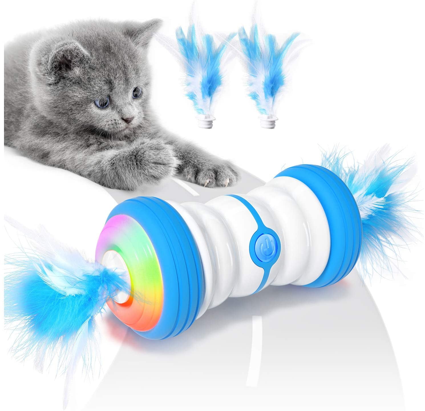 DADYPET Interactive Robotic Cat Toy All Floors Available Mouse Shape Automatic Irregular Moving USB Rechargeable Electronic Toy with 5 Replacement Feathers for Kitten