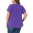 thumbnail image 3 of Agnes Orinda Women's Plus Size Tops Chiffon Swiss Dots Short Sleeves Lace Crochet Pleated Blouse 4X Purple, 3 of 6