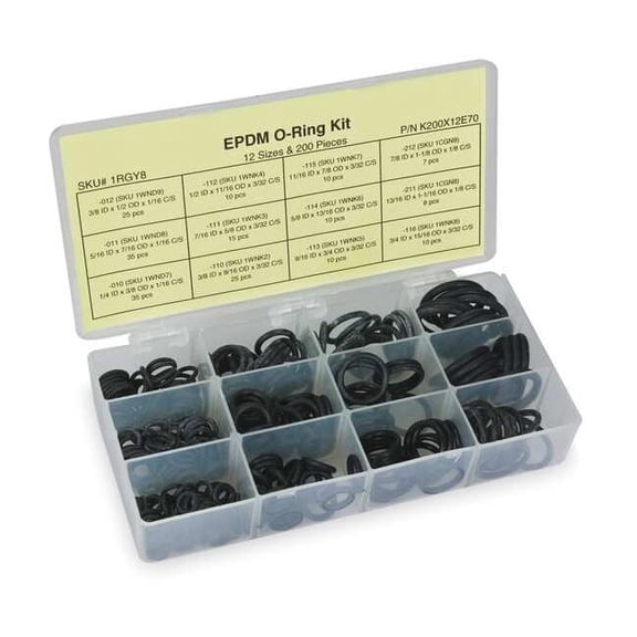 Manufacturer Varies O Ring Assortment,EPDM,200 Pcs,12 Sizes 1RGY8