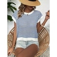 thumbnail image 3 of Womens Crew Neck Casual Sweater Short Sleeve Trendy Spring Summer Top Comfortable Pullover Blue M, 3 of 5
