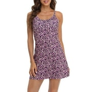 HDE Women Workout Dress Built in Shorts Sleeveless Athletic Sport Dress Purple Leopard XXL