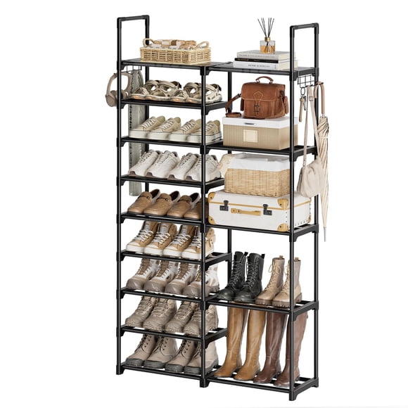 WOWLIVE 9 Tiers Shoe Rack Shoe Storage Organizer 30-35 Pairs Shoe Tower Unit Shelf Durable Metal Pipes with Plastic Connectors St