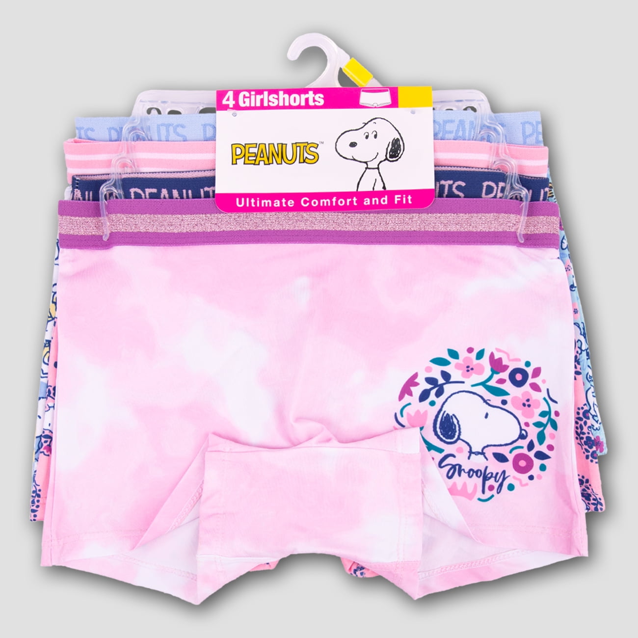 Peanuts Girls Boyshort Character Underwear, 4-Pack, Size 4-10