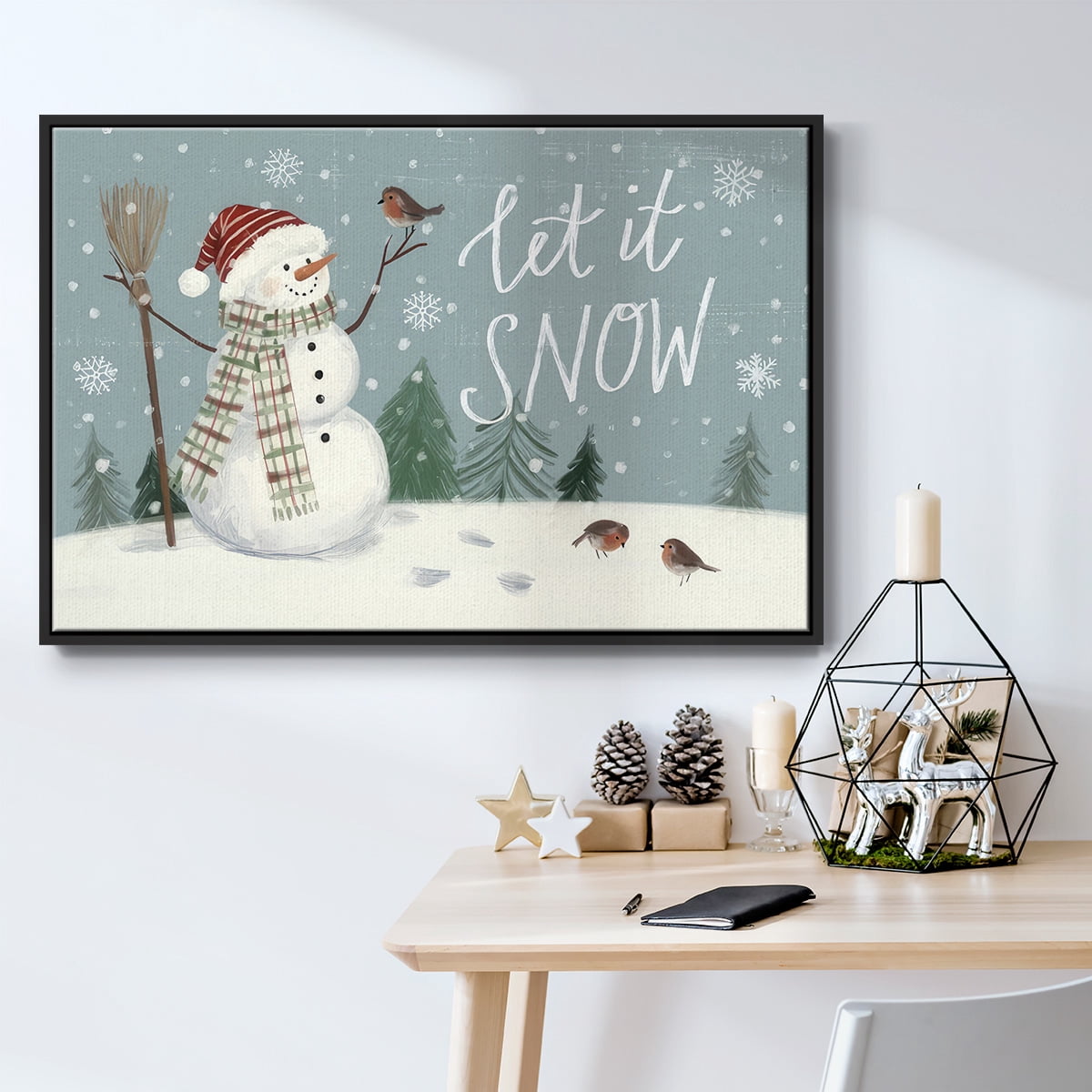 Jolly Snowman Collection A - Framed Gallery Wrapped Holiday Canvas - 25 x 37 - Black Frame