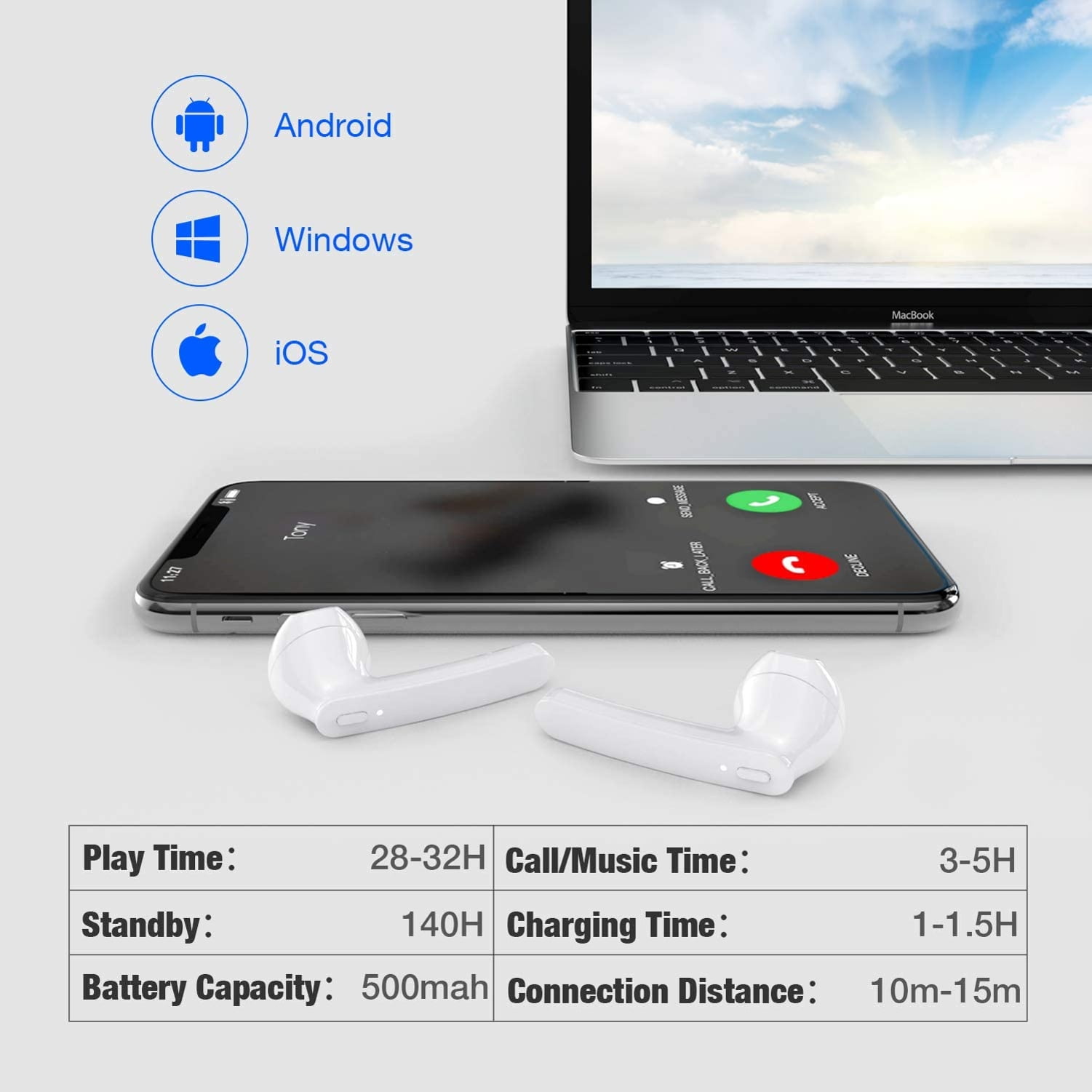 Wireless TWS Earphones for Google Pixel 7/Pro/6a/6/Pro Phones - Earbuds Headphones True Stereo Headset Hands-free Mic  Compatible With Pixel 7/Pro/6a/6/Pro Models
