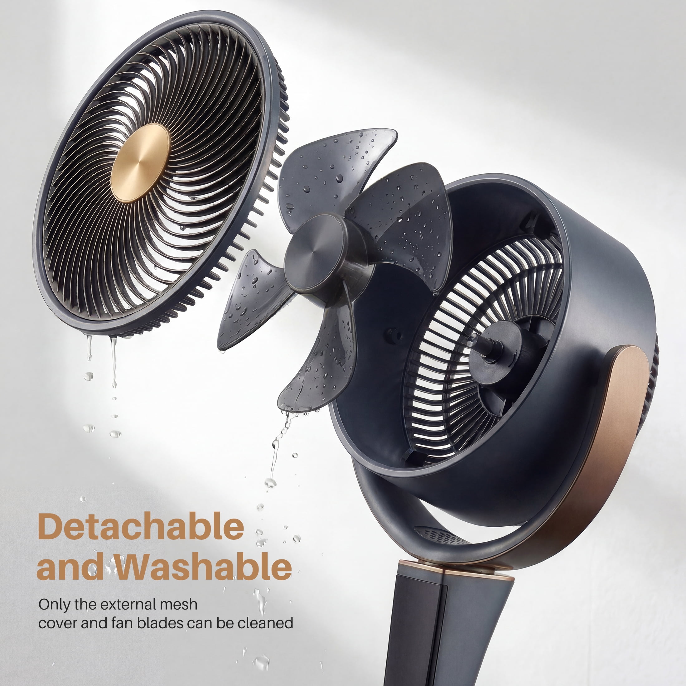 SHOUFTW Quiet Oscillating Pedestal Fan for Bedroom, 15 Speeds 5 Modes, 37-45" Height Adjustable, 12H Timer, Gray
